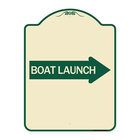 Signmission Boat Launch With Right Arrow Heavy-Gauge Aluminum Architectural Sign, 24" x 18", TG-1824-24405 A-DES-TG-1824-24405